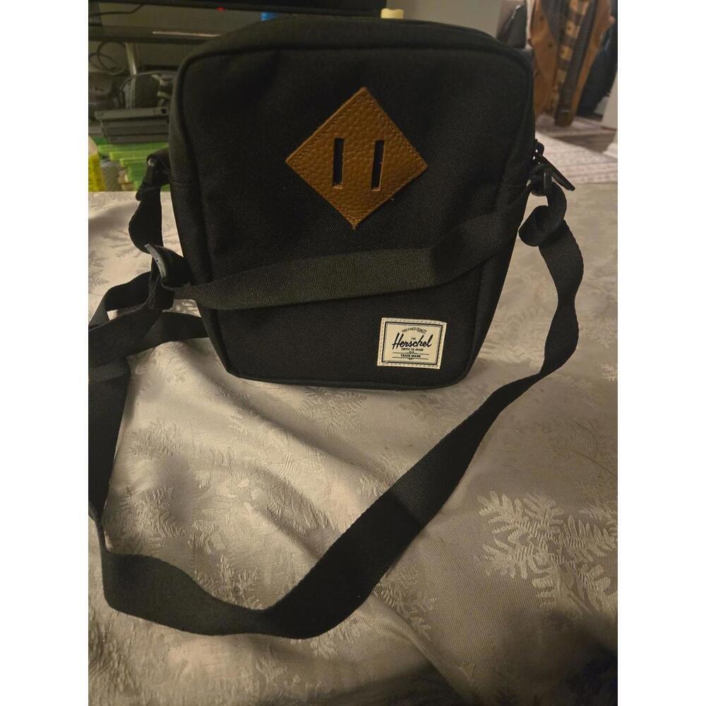 Herschel Supply Co. Black Heritage Crossbody Bag with Tan Lash Tab